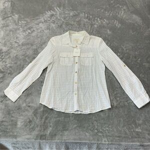 Charter Club Luxury Linen Blend Womens Petite P/P white gold colored buttons